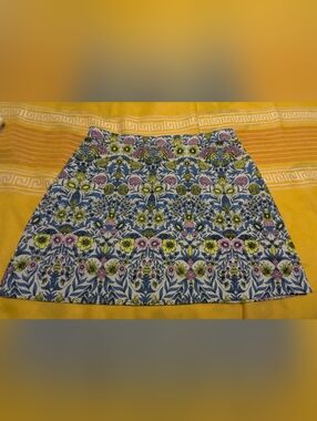 H&M Casual Mini Skirt Slightly A Line Boho Blue Yellow Floral Women Size L